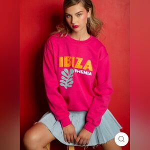 ALLA BERMAN Ibiza Bohemia Boyfriend Designer Sweatshirt Fuchsia $198 Size L